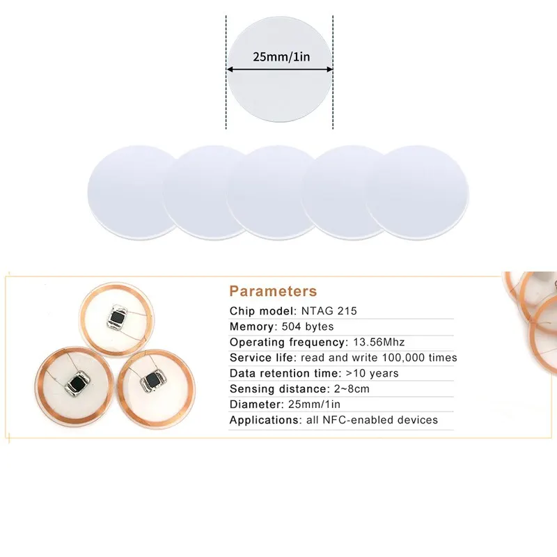 20pcs 50pcs 13.56MHz Ntag215 N - Nfc Tag Programmable 评论和价格